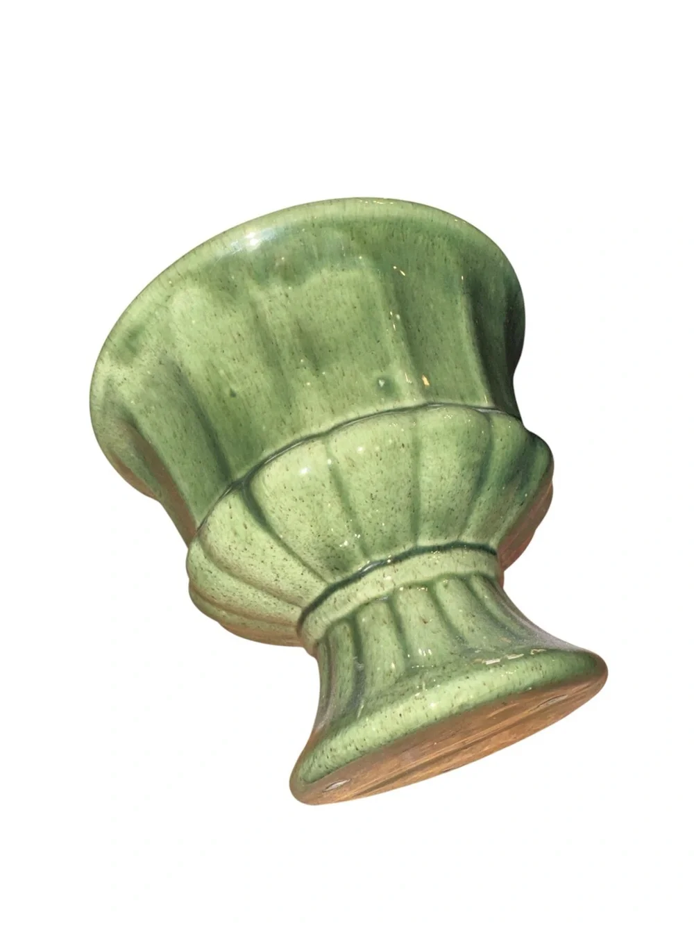 Vintage USA Pottery Green Pedestal Compote Planter Fruit Bowl